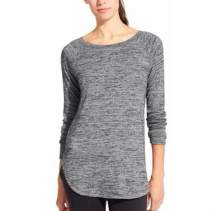 Athleta Pose Knit Long‎ Sleeve Round Neck Top in Marled Grey Size XS